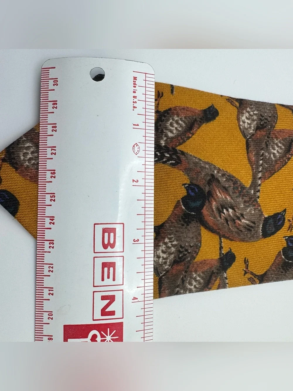 Vintage Robert Talbott Pheasant Necktie Mustard Gold Silk Wool Blend Hunting USA